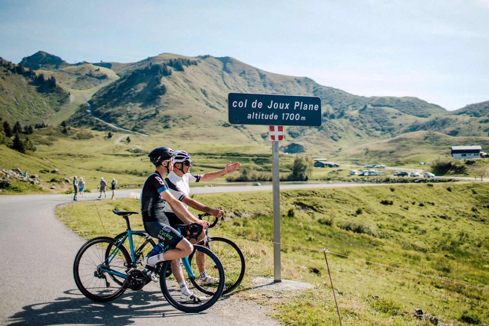 Road cyclists on the Col de Joux Plane, cycling in Morzine