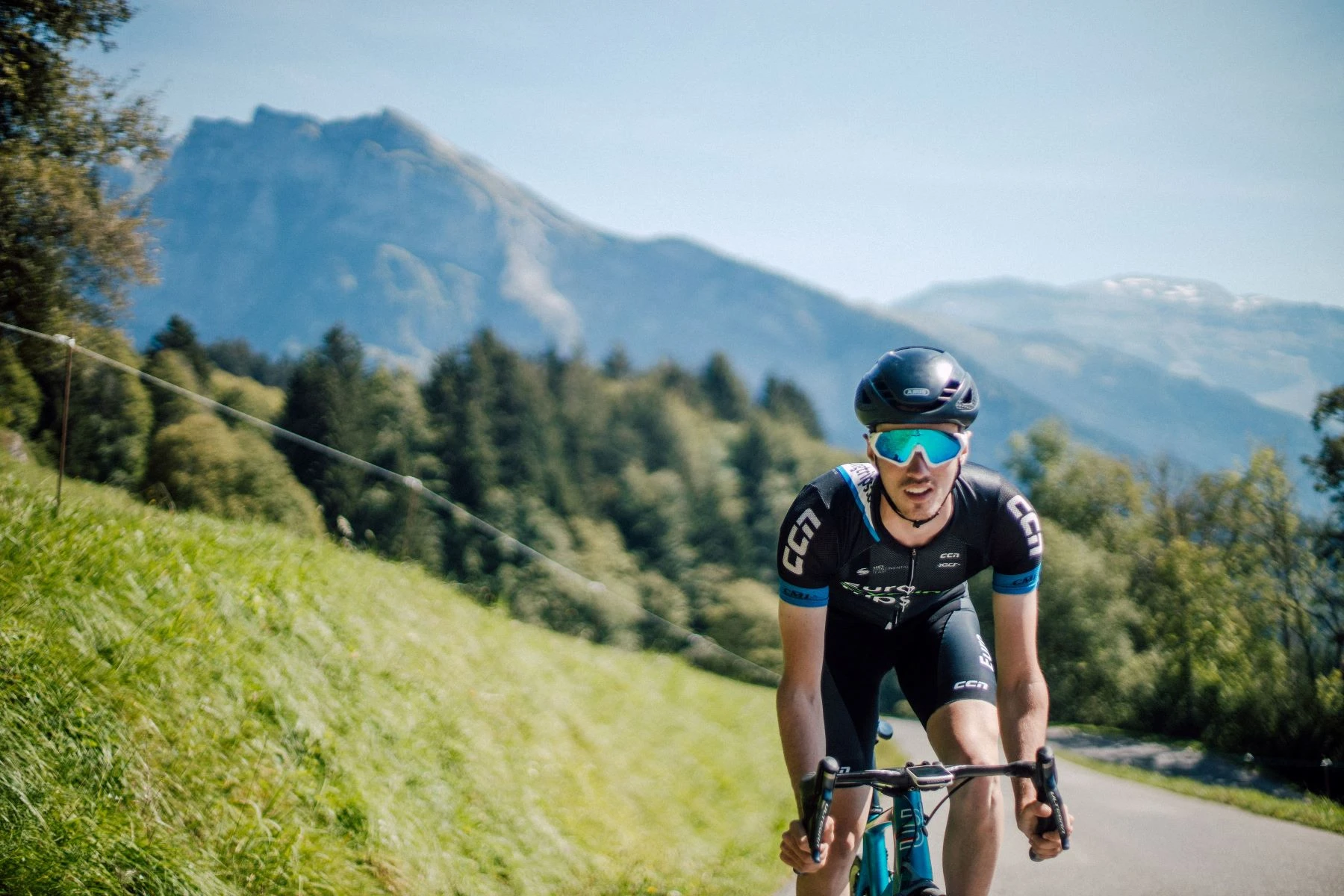 Road cyclist in Morzine, cycling French Alps